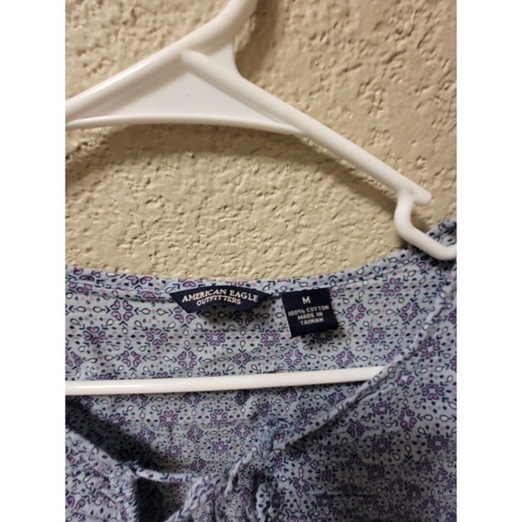 American Eagle Outfitters Women’s Sz M Blue Floral Tie-Front Blouse - Picture 2 of 4